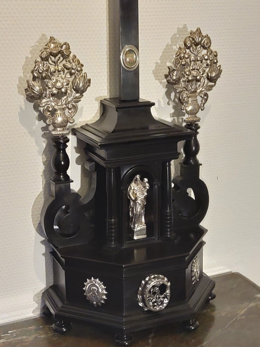 Crucifix In Ebony And Silver, Probably From Mechelen Around 1700-photo-4
